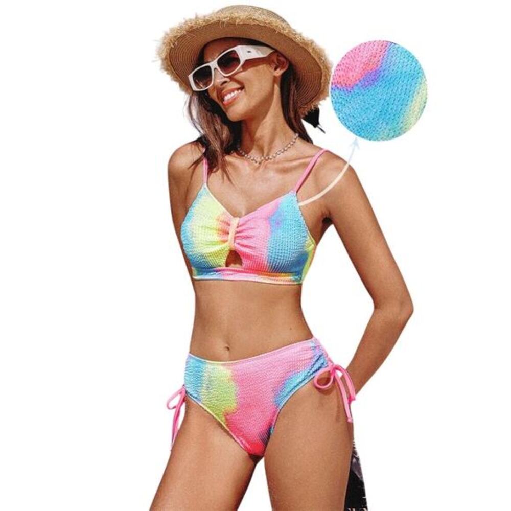 Cupshe Women's Tie‎ Dye V Neck Bikini Top & Side Tie Bottoms Set Size Small